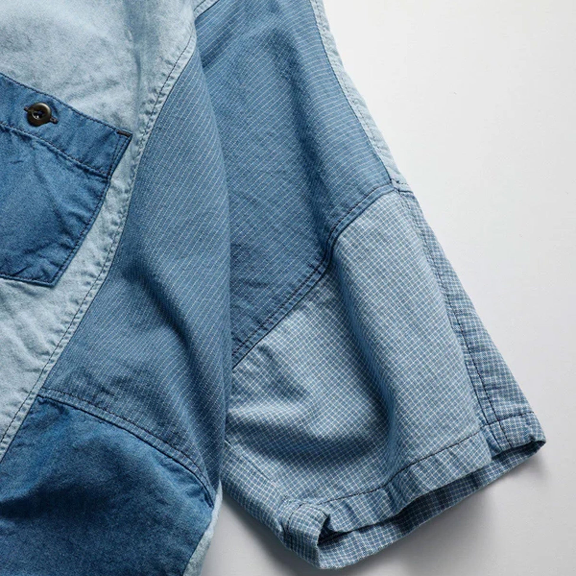 FDMTL | PATCHWORK S/S SHIRT 3YR WASH  { INDIGO