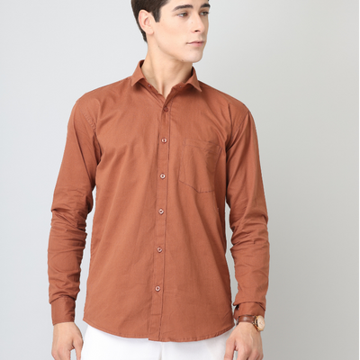 Frankshirt Men Dusty Brown Solid Tailored Fit Cotton Casual Shirt