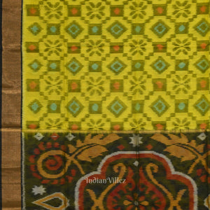 yellow Black Pochampally Ikat Sico (Silk & Cotton) Saree with Zari Border
