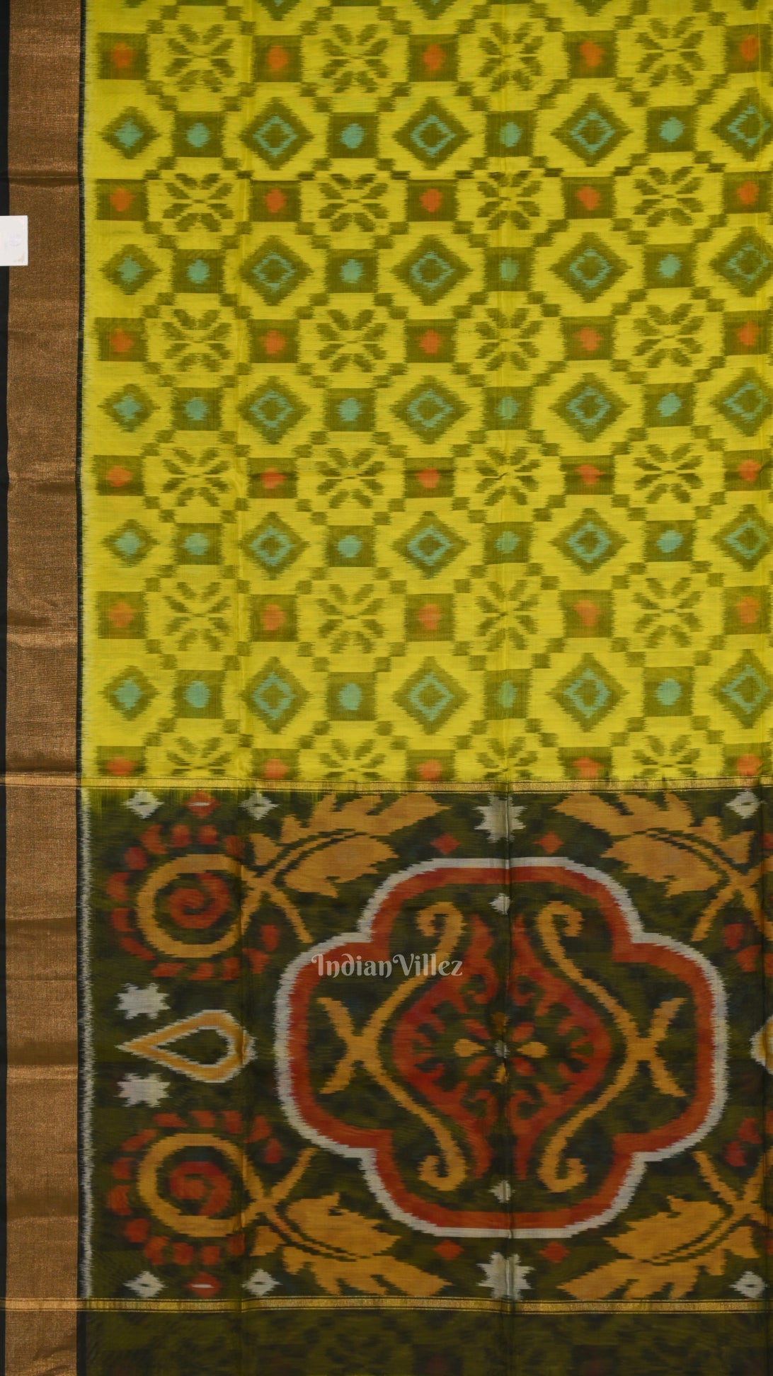 yellow Black Pochampally Ikat Sico (Silk & Cotton) Saree with Zari Border