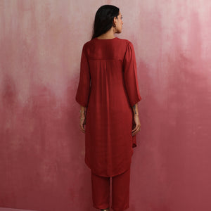 trueBrowns Maroon Modal V Neck Kurta Co-ord Set