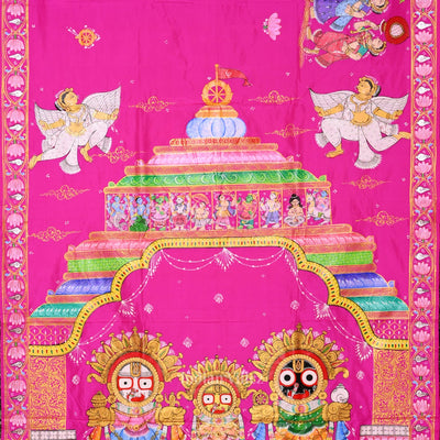 Rani Pink Shree Jagannath Hand-Painted Pattachitra Saree