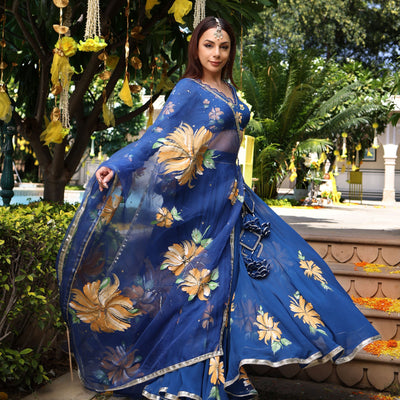 Madison Blue Handpainted Georgette Lehenga Set