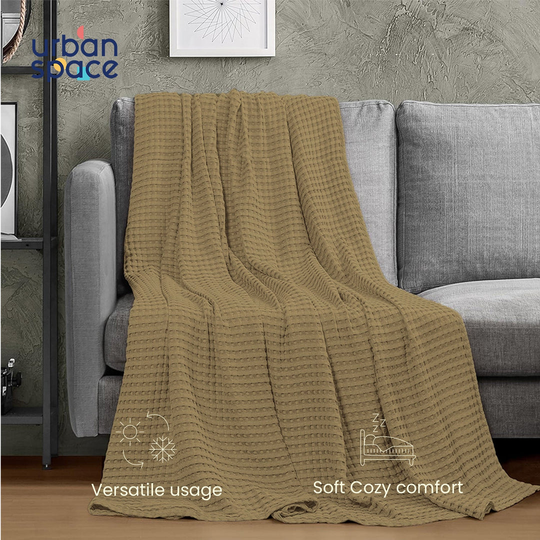 100% Cotton Waffle Weave Blanket / Cotton Dohar for Bedroom - Khakhi