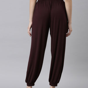 Women Solid Dark Wine Harem Pants