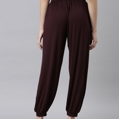Women Solid Dark Wine Harem Pants