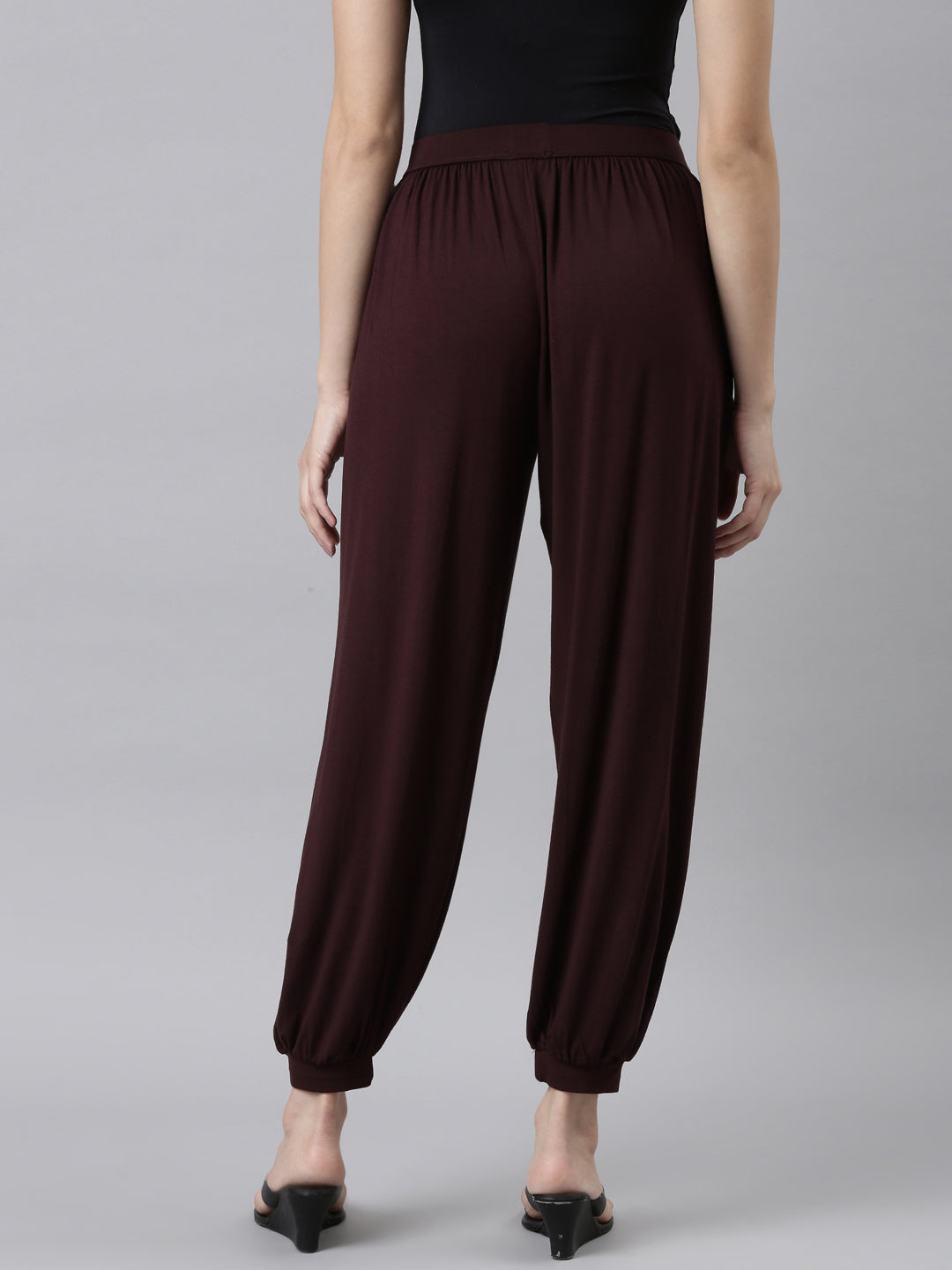 Women Solid Dark Wine Harem Pants