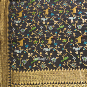 Black with Golden Border Tussar Khaddi Georgette Banarasi Saree