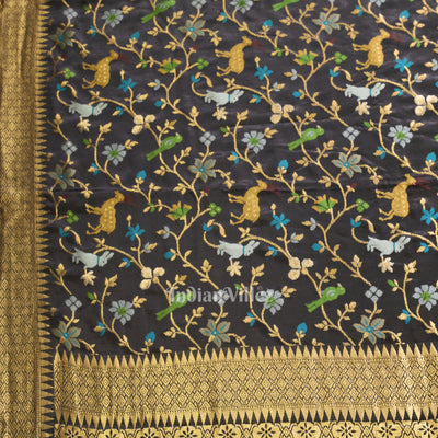 Black with Golden Border Tussar Khaddi Georgette Banarasi Saree