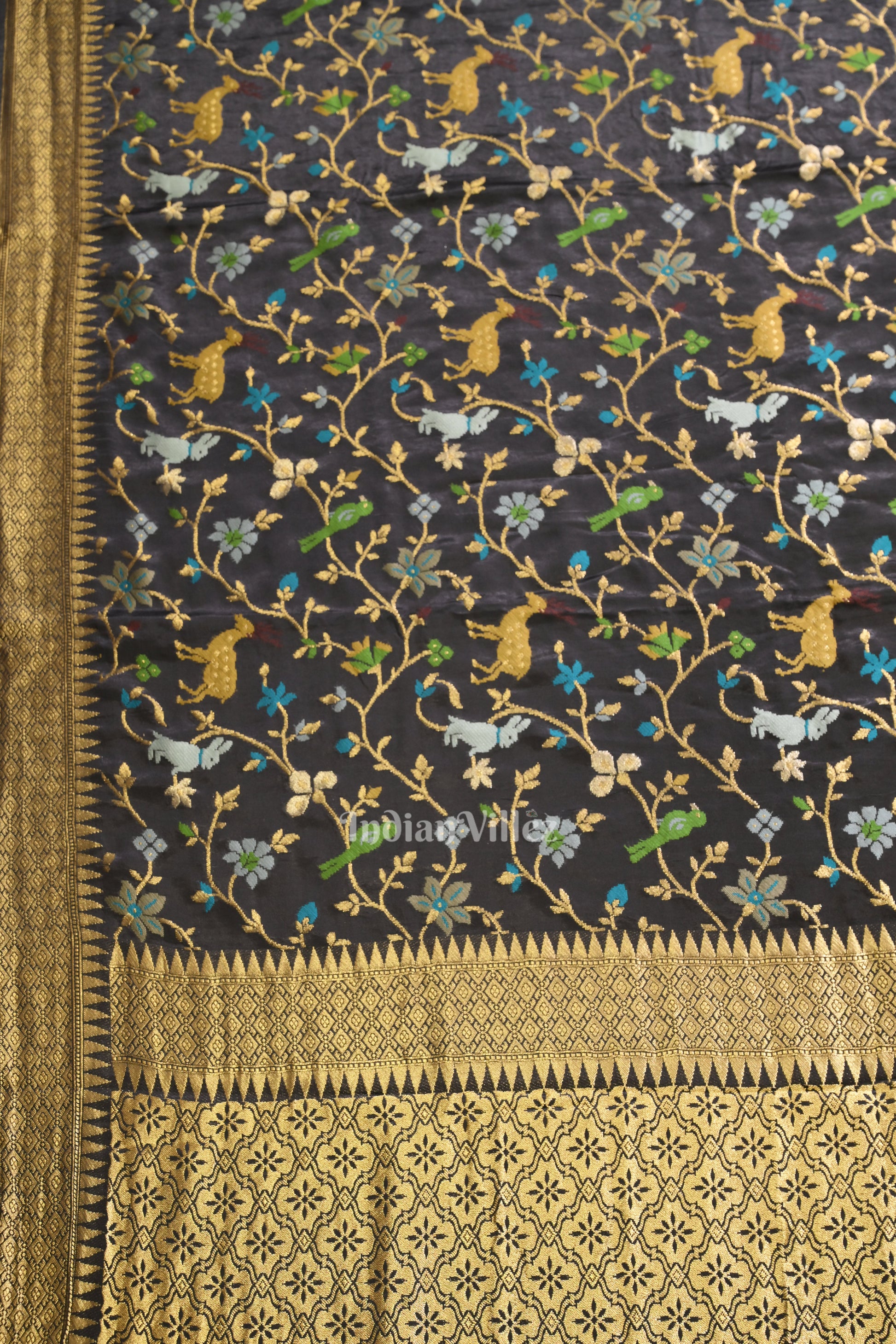 Black with Golden Border Tussar Khaddi Georgette Banarasi Saree