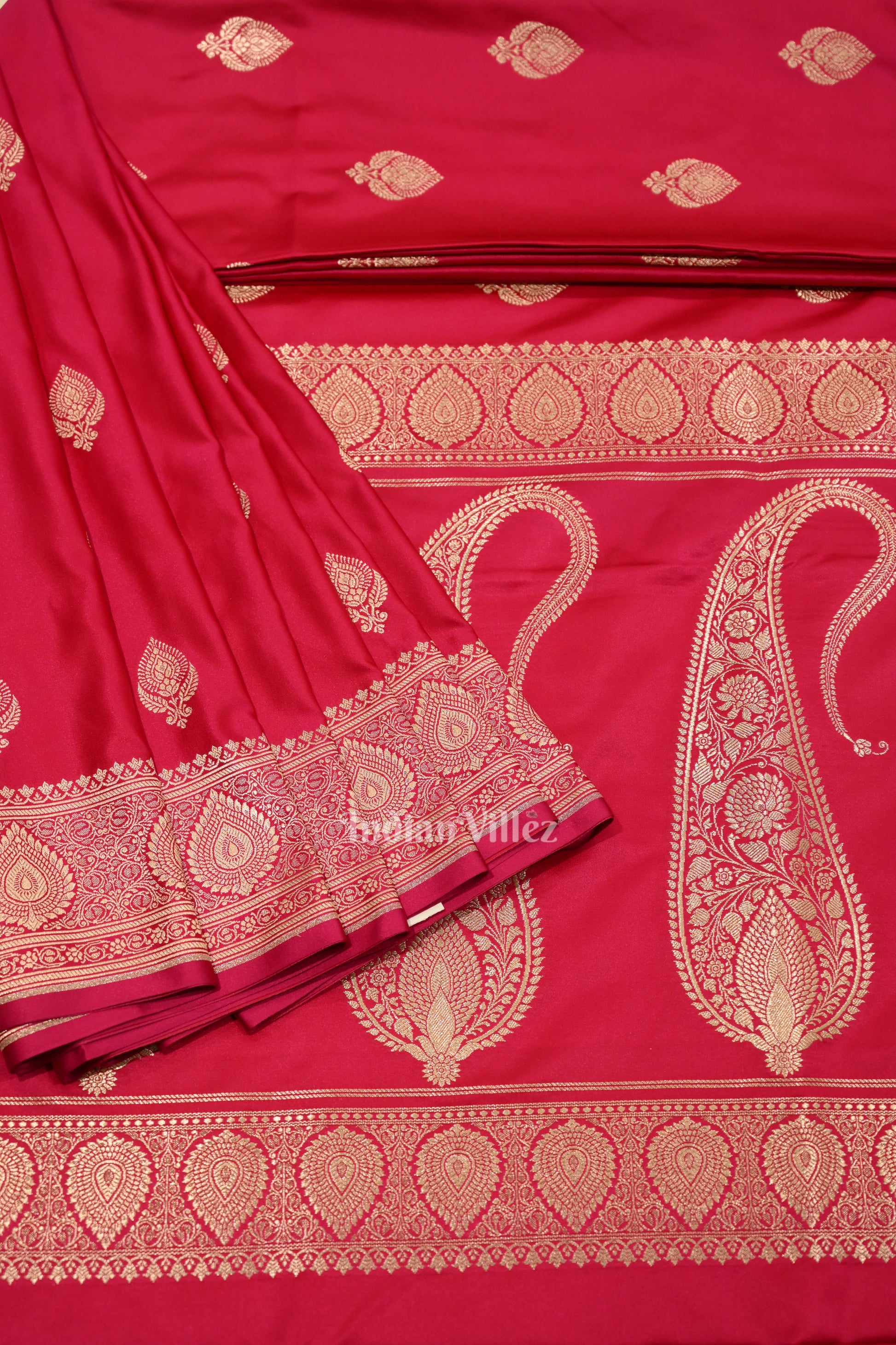 Bridal Ruby Pink Soft Pure Mashru Satin Silk Banarasi Saree