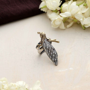 trueBrowns Silver Gold Tone Bird Ring