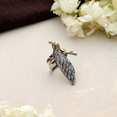 trueBrowns Silver Gold Tone Bird Ring