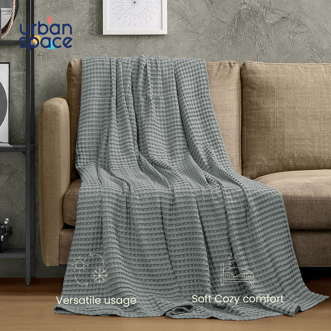 100% Cotton Waffle Weave Blanket / Cotton Dohar for Bedroom - Cool Grey