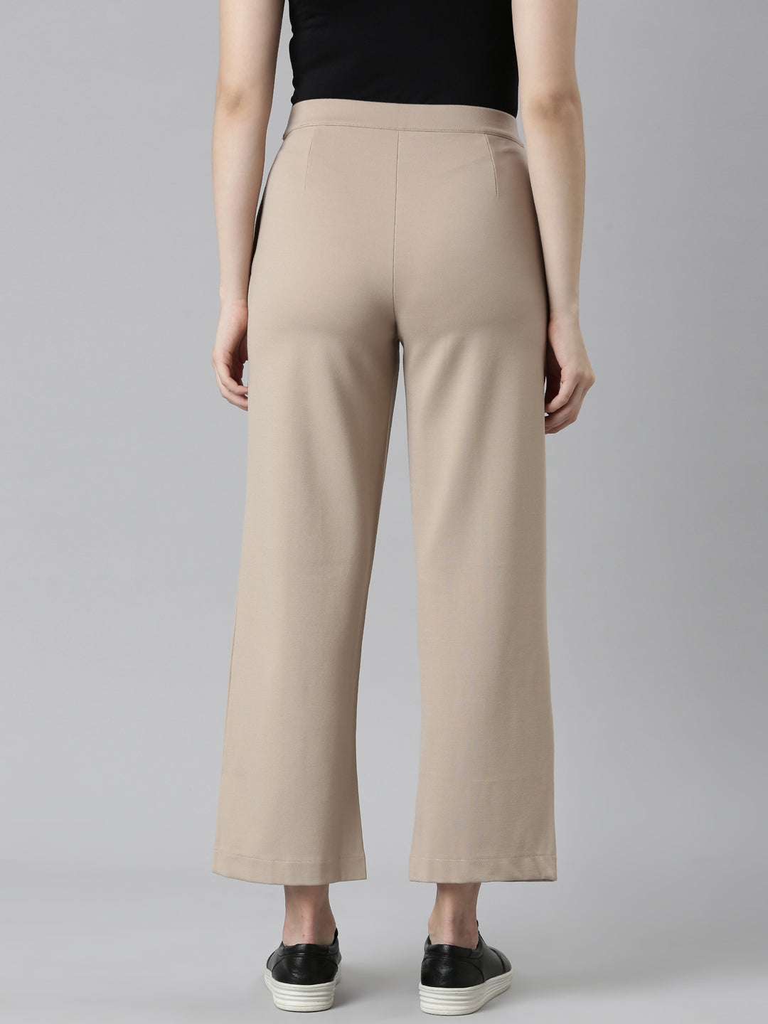 Women Solid Beige Ponte Wide Leg Pants