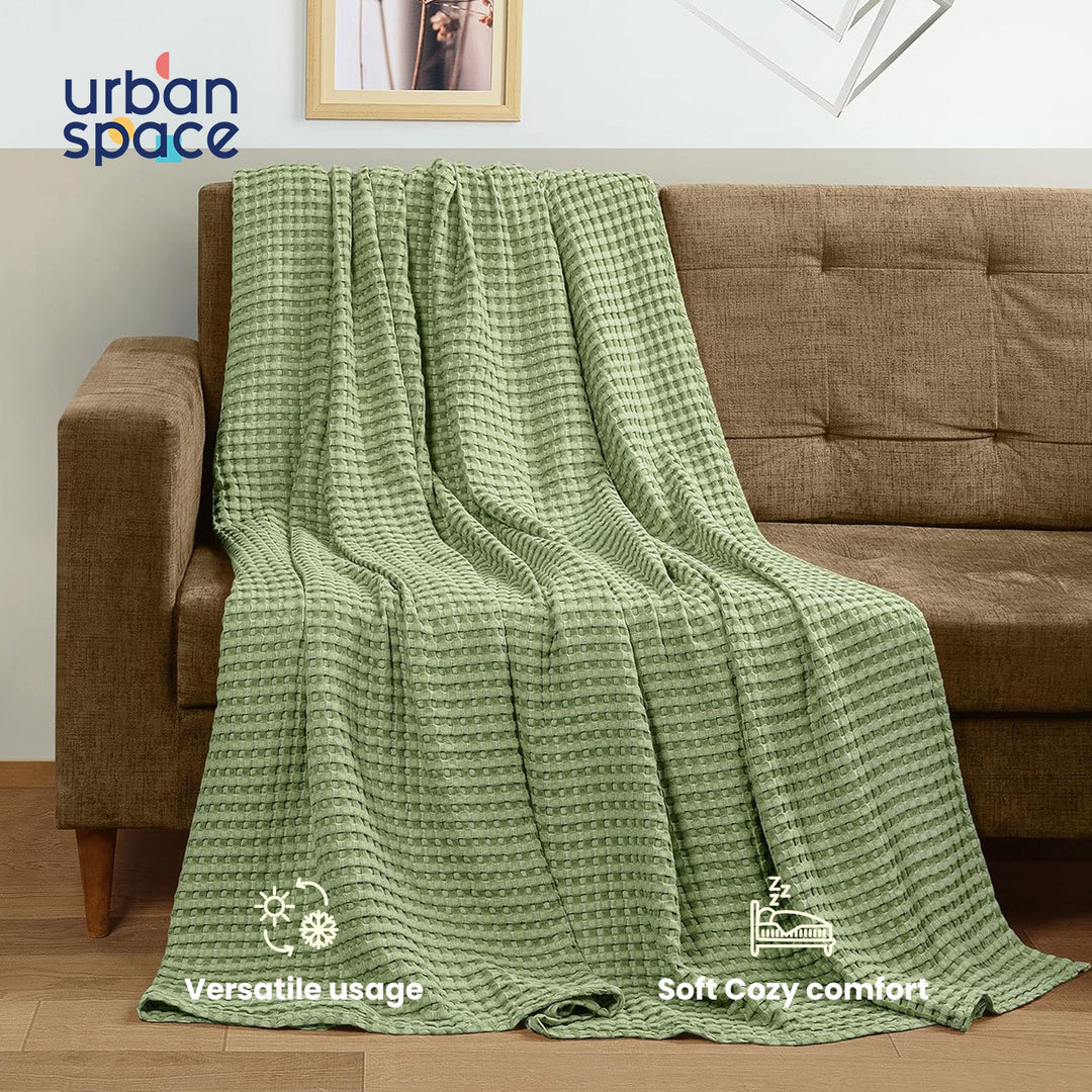 100% Cotton Waffle Weave Blanket / Cotton Dohar for Bedroom - Sage Green