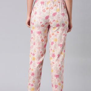 Women Printed Medium Pink Woven Viscose Lounge Pants