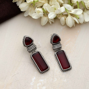 trueBrowns Silver tone Red Stone Drop Earrings