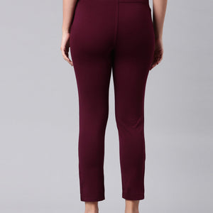 Women Solid Bright Maroon Mid Rise Smart Fit Kurti Pant