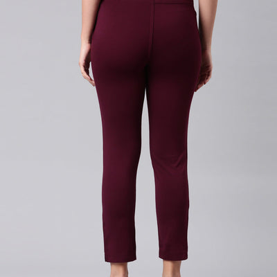 Women Solid Bright Maroon Mid Rise Smart Fit Kurti Pant