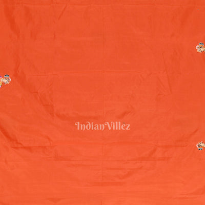 Deep Orange Radha Krishna Boita Hand-Painted Pattachitra Saree