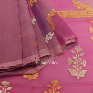 Lavendar Pure Kora Organza Banarasi Tissue saree