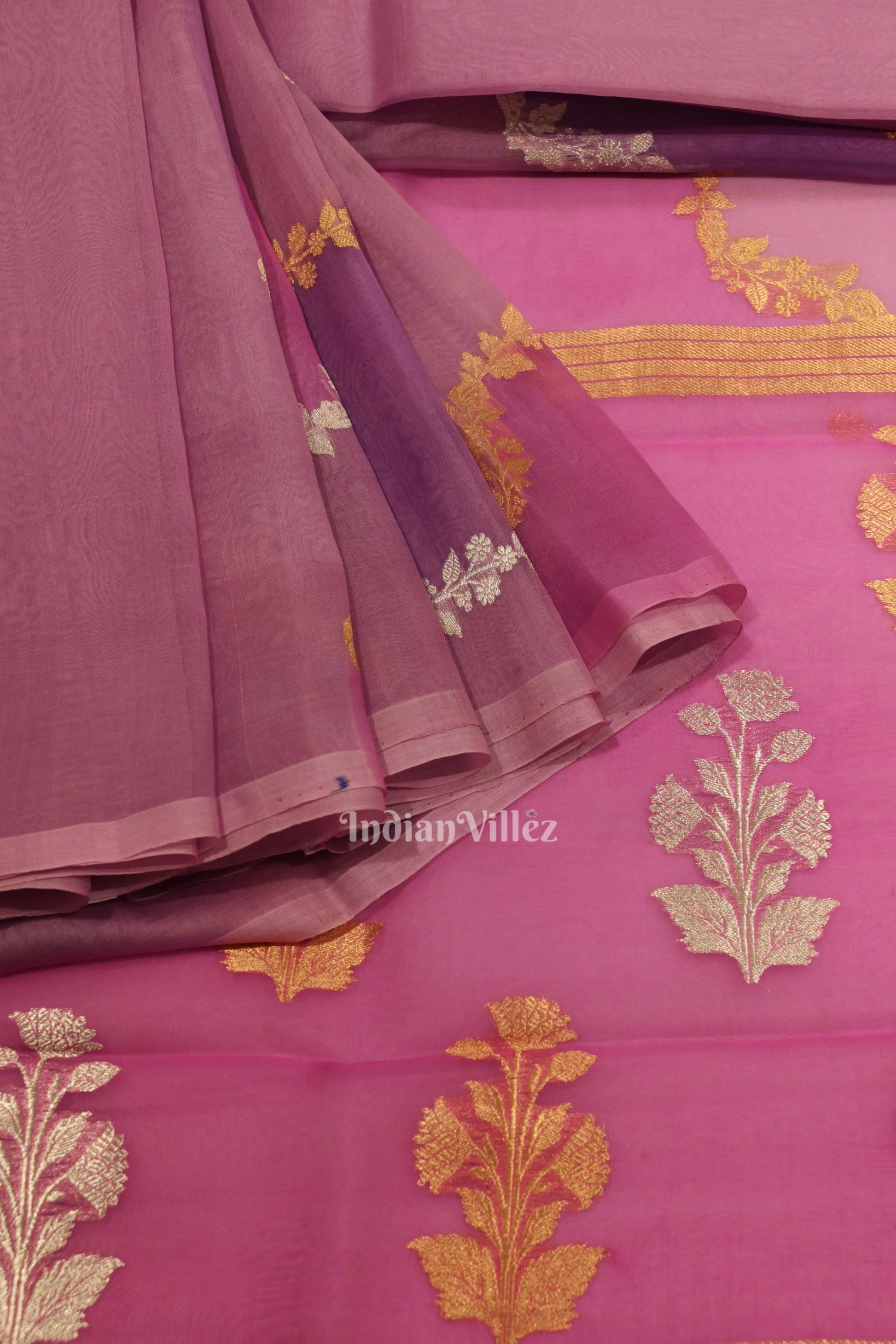 Lavendar Pure Kora Organza Banarasi Tissue saree