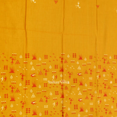 Yellow Red Tribal Design  Sambalpuri Cotton Dress set with Dupatta