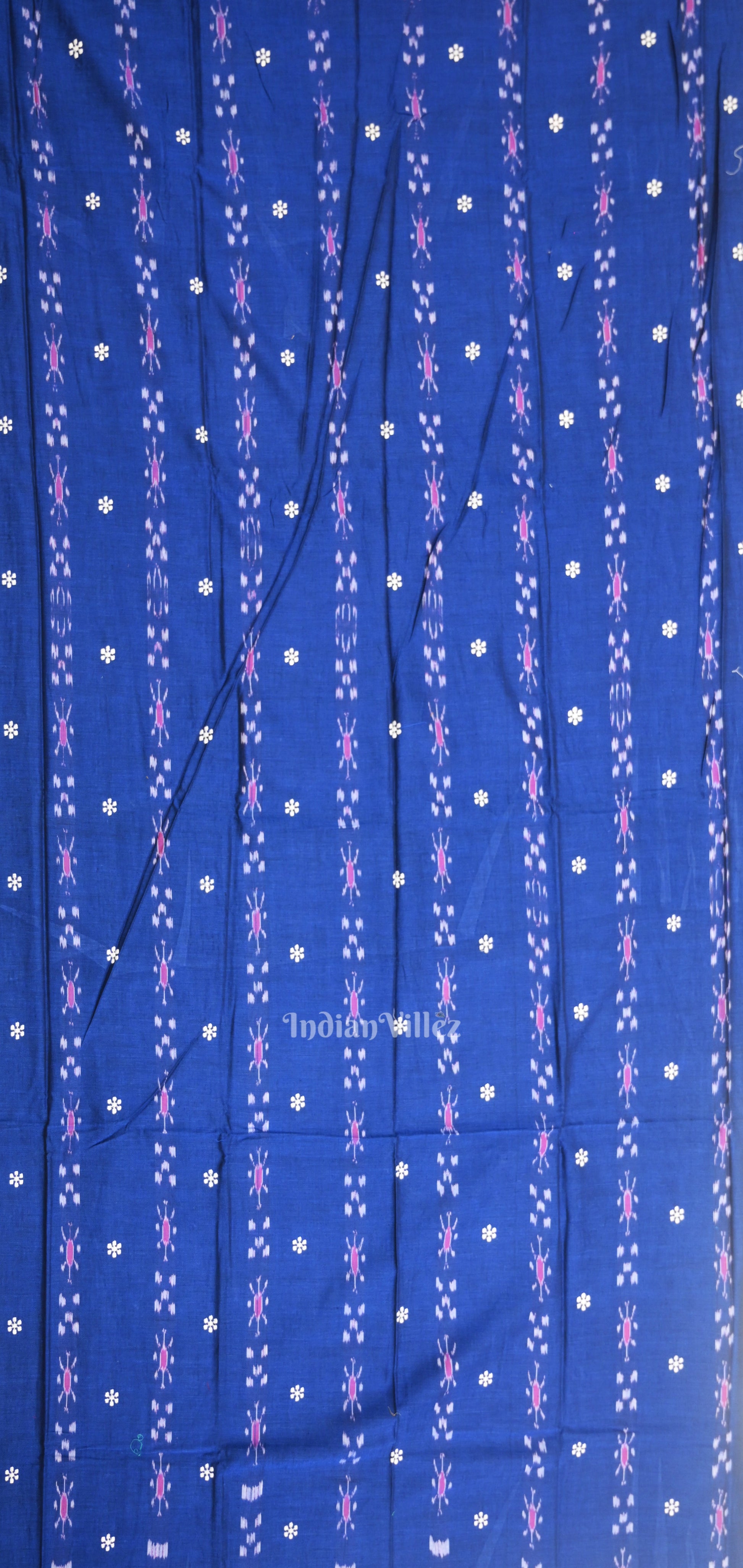 Blue Baby Pink Flower Buti Odisha Ikat  Sambalpuri Dress Set & Dupatta