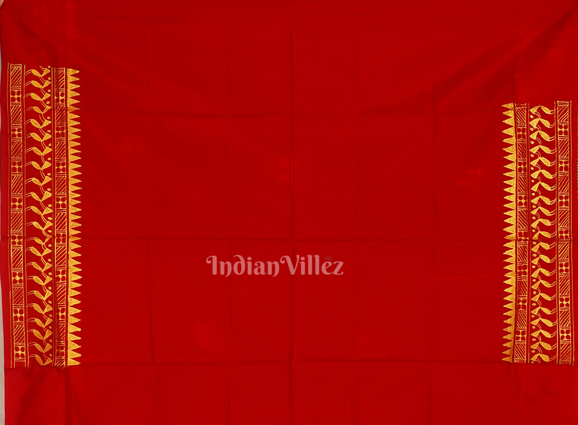 Parrot Green Dual Tone Tribal Themed Hand-Painted Pattachitra Saree