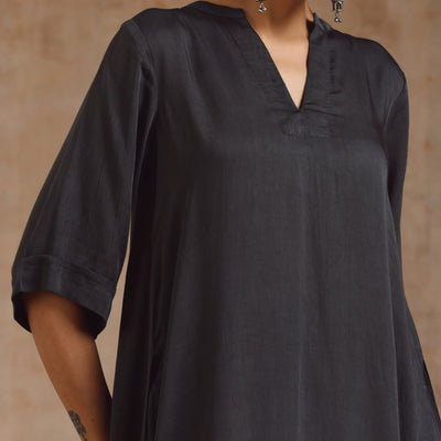 Grey Modal Satin High-Low Relax Kurta Set | Relove