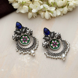 trueBrowns Silver Tone Handpainted Earrings