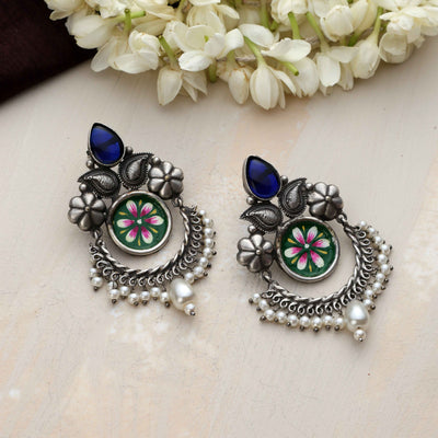 trueBrowns Silver Tone Handpainted Earrings