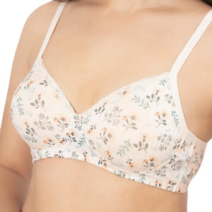 Cotton Casuals Padded Non-Wired Printed T-Shirt Bra - Cotton Bloom Print