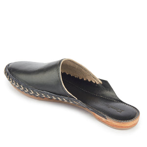 Black Handstitched Leather Kolhapuri Women Slipper