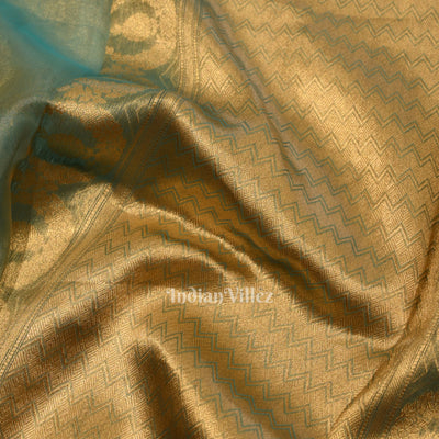 Aqua Blue Pure Kora Banarasi Tissue Saree