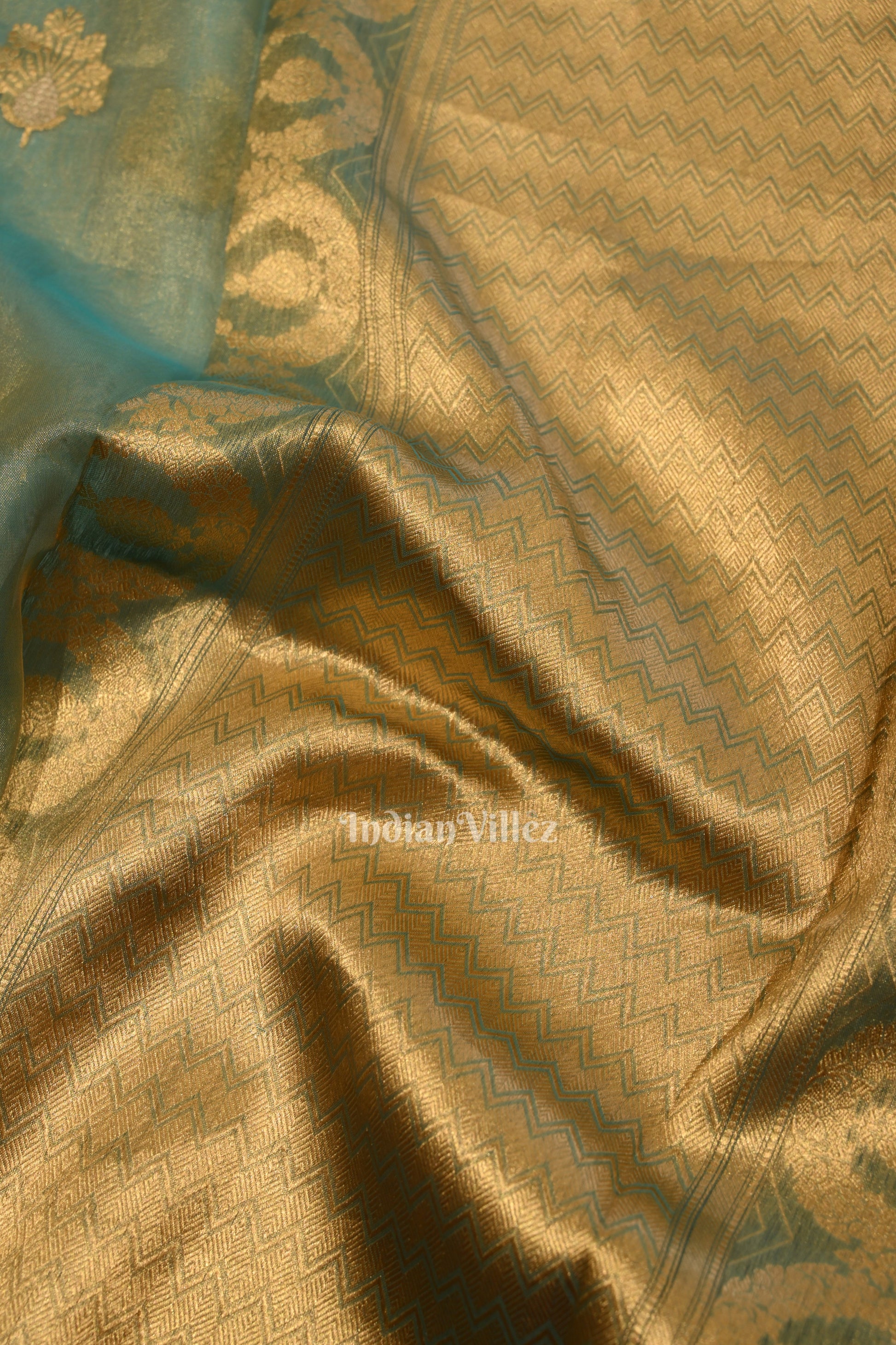 Aqua Blue Pure Kora Banarasi Tissue Saree