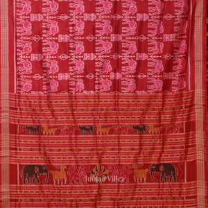 Maroon Red Tribal Theme Odisha Ikat  Khandua Silk Saree