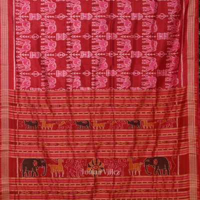 Maroon Red Tribal Theme Odisha Ikat  Khandua Silk Saree