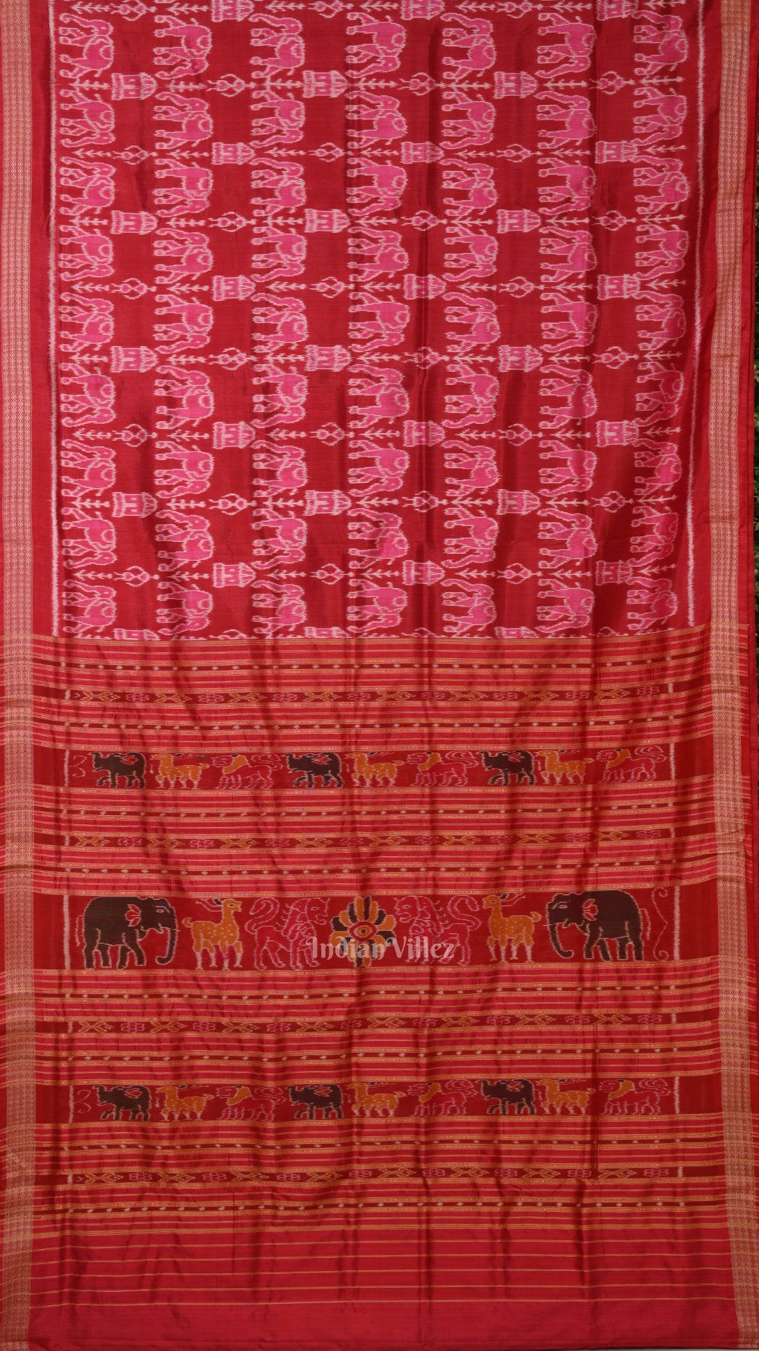 Maroon Red Tribal Theme Odisha Ikat  Khandua Silk Saree