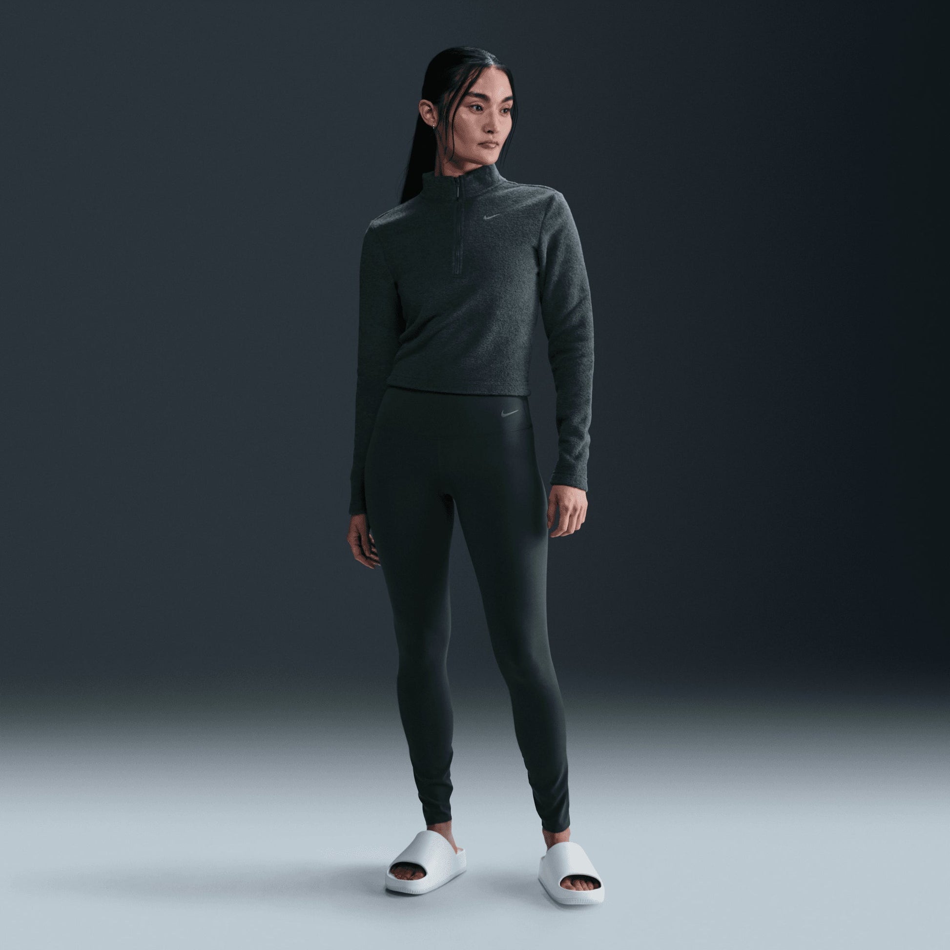NIKE | SLIM LONG-SLEEVE COZY FLEECE 1/2-ZIP TOP { VINTAGE GREEN/BICOASTAL