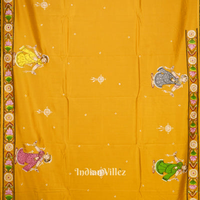 Yellow Ramayana Theme Hand-Painted Pattachitra Saree (Pre Order)