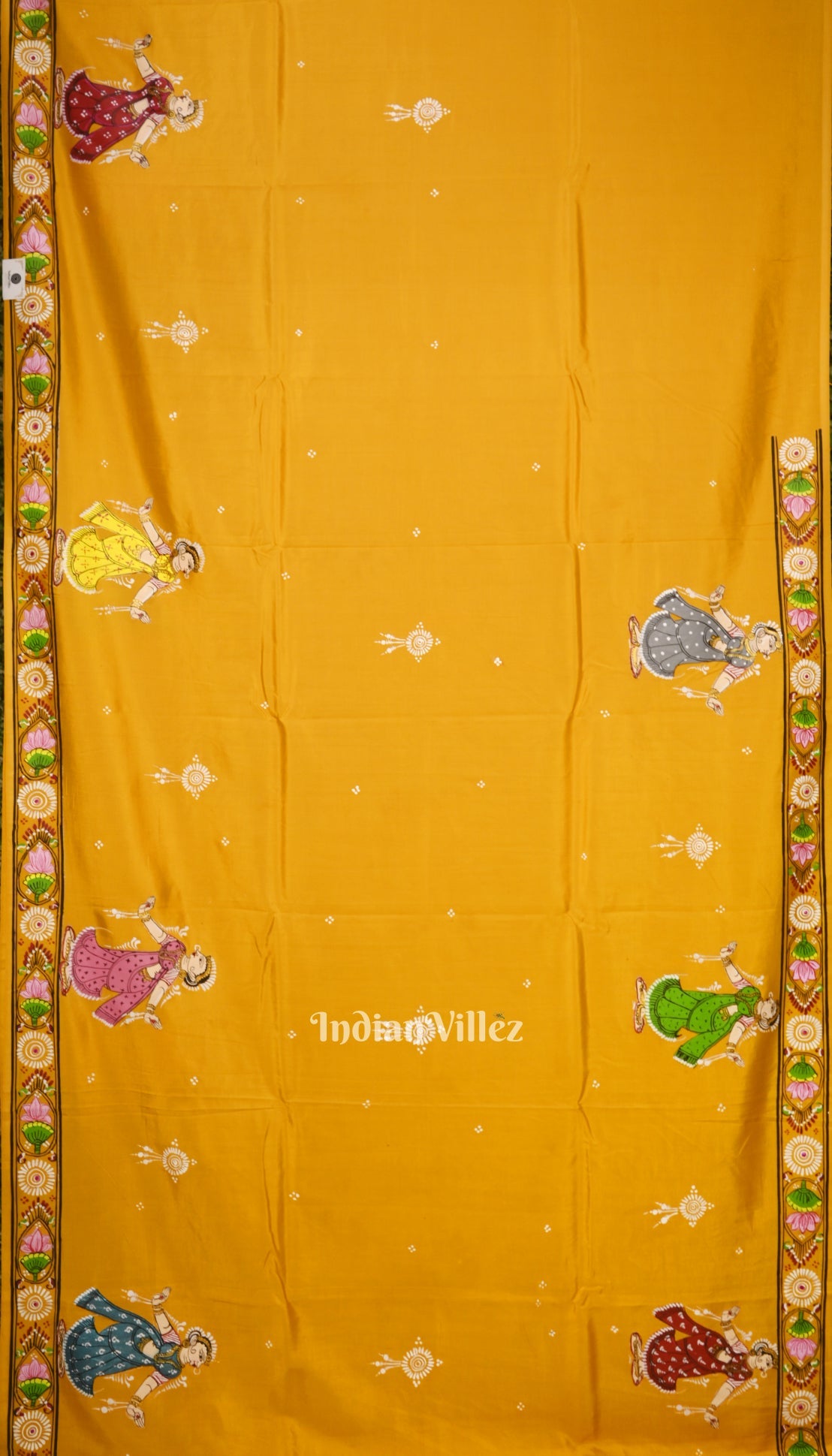 Yellow Ramayana Theme Hand-Painted Pattachitra Saree (Pre Order)