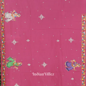 Pink Shree Siddhivinayak Ganapati Hand-Painted Pattachitra Saree
