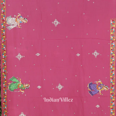 Pink Shree Siddhivinayak Ganapati Hand-Painted Pattachitra Saree