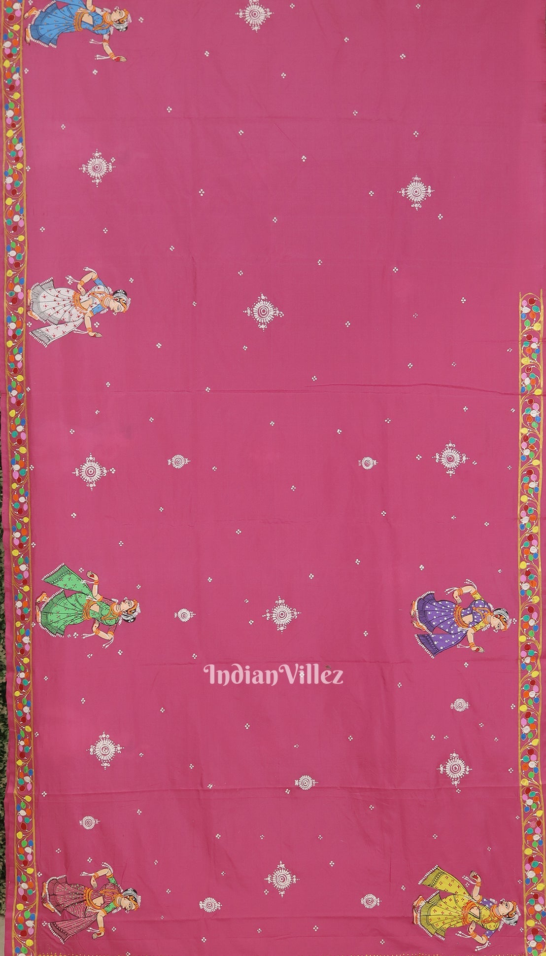 Pink Shree Siddhivinayak Ganapati Hand-Painted Pattachitra Saree
