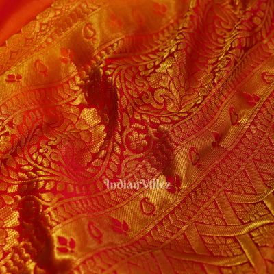 Deep Orange Pure Brocade Kanjivaram Silk Saree