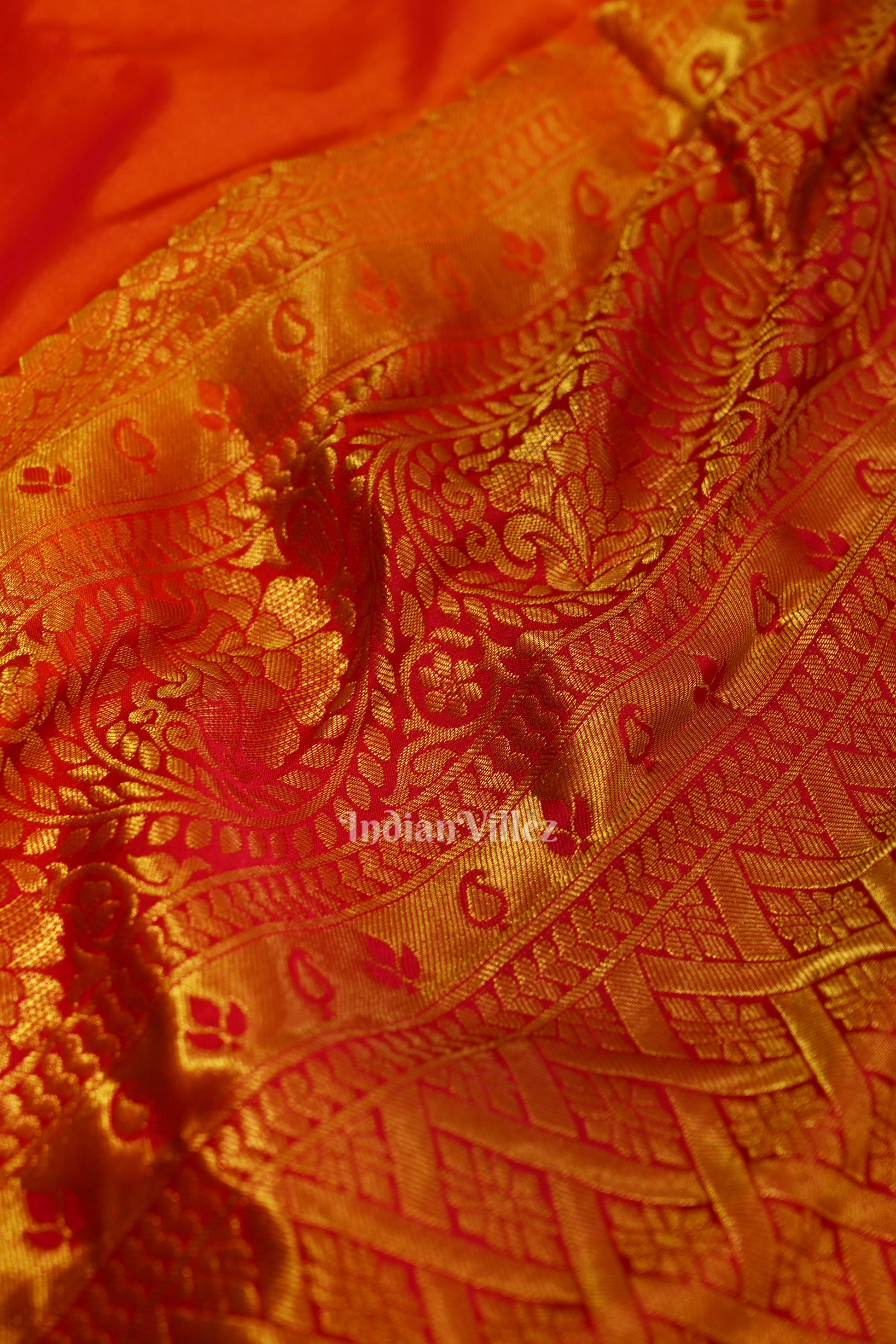 Deep Orange Pure Brocade Kanjivaram Silk Saree