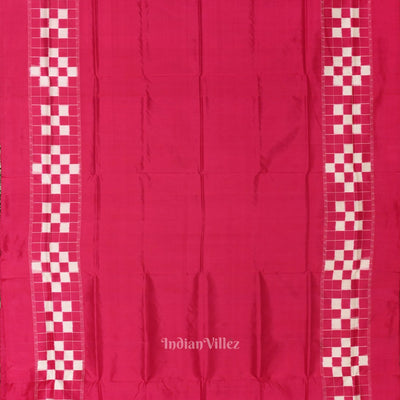 Rani Pink White Odisha Ikat Border Pasapali Sambalpuri Silk Saree