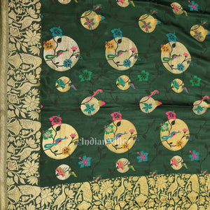 Leaf Green Tussar Khaddi Georgette Banarasi Saree